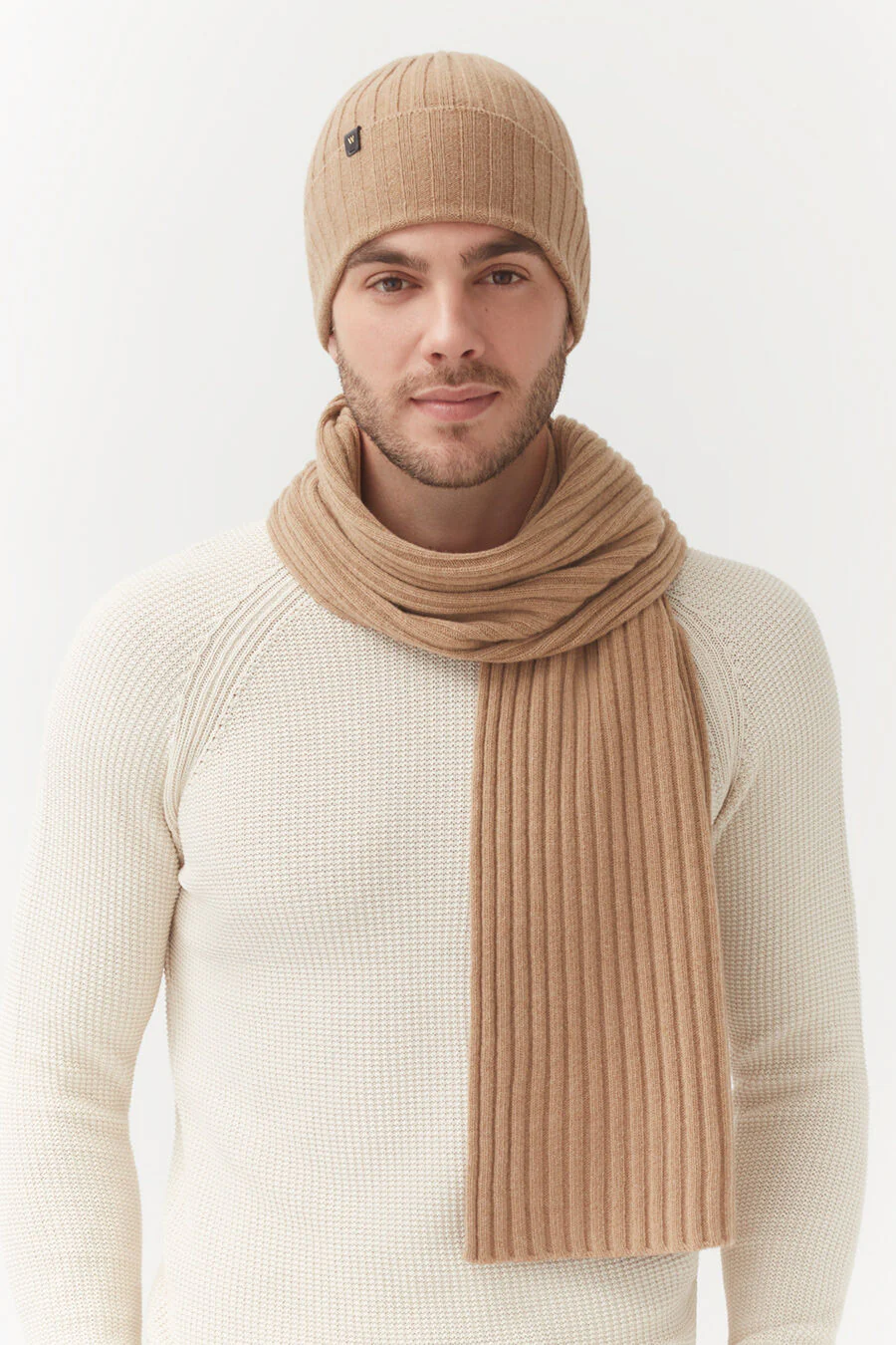 Mens Wool Cashmere Ribbed Scarf - Image 14