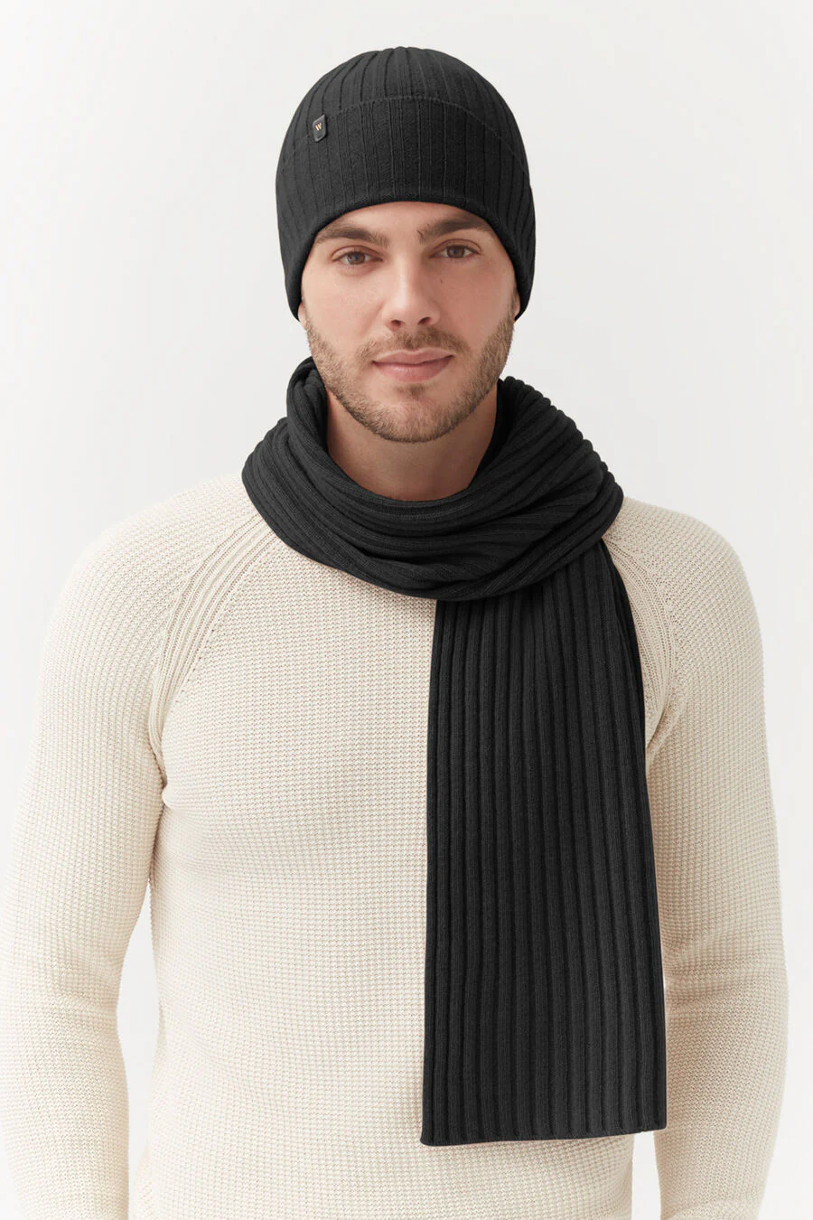 Mens Wool Cashmere Ribbed Scarf - Image 7