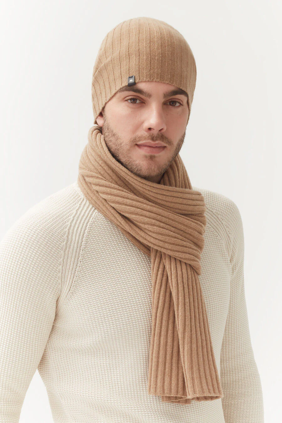 Mens Wool Cashmere Ribbed Scarf - Image 9